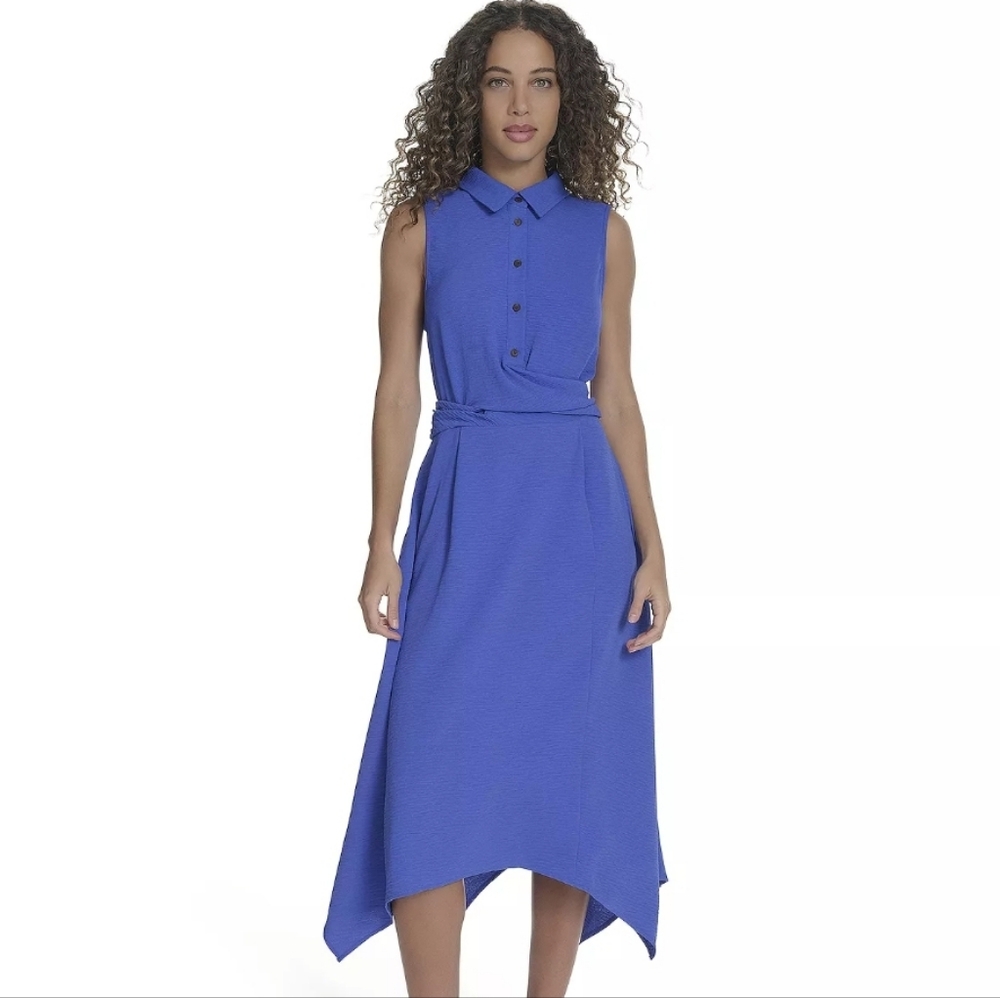 Harper Rose Dazzling Blue Sleeveless Collared Asymmetrical Hem Dress